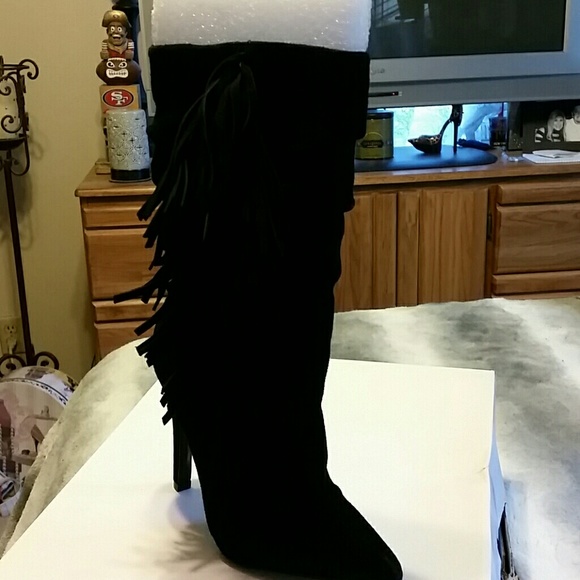 Sexy black fringe bootie boots - Picture 4 of 5